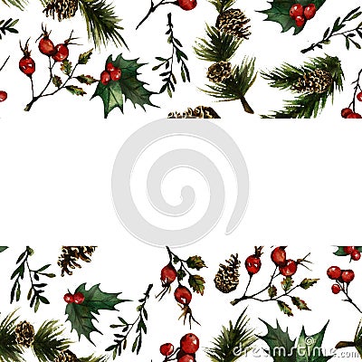 Christmas frame with rosehip Stock Photo