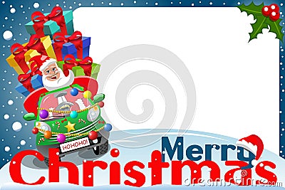 Christmas frame santa claus driving car gifts xmas night Vector Illustration
