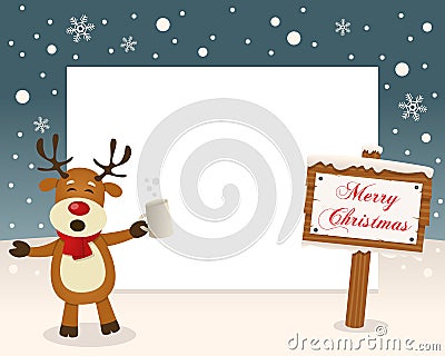 Christmas Frame Sign & Drunk Reindeer Vector Illustration