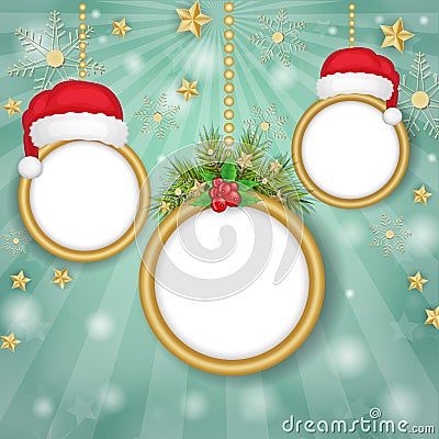 Christmas frames over snowflakes background Stock Photo