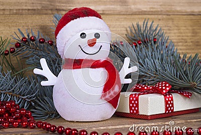 Christmas funny decorative snowmen on wooden board Stock Photo