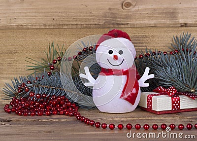 Christmas funny decorative snowmen on wooden board Stock Photo