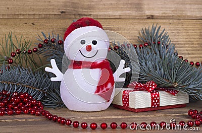 Christmas funny decorative snowmen on wooden board Stock Photo
