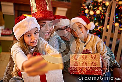 Christmas funny selfie-time for family Stock Photo