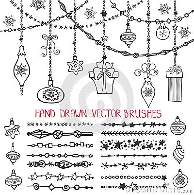 Christmas garland brushes,balls set Vector Illustration