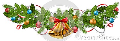 Christmas garland decoration banner with balls and bell Vector Illustration