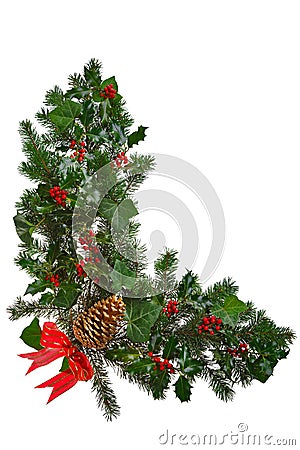 Christmas garland L shaped with bow isolated. Stock Photo