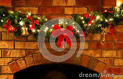 Christmas Garland with Lights Stock Photo