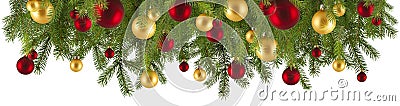 Christmas garland with ornaments and fir branches Stock Photo