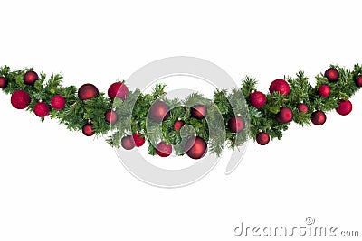 Christmas Garland with Red Baubles Stock Photo