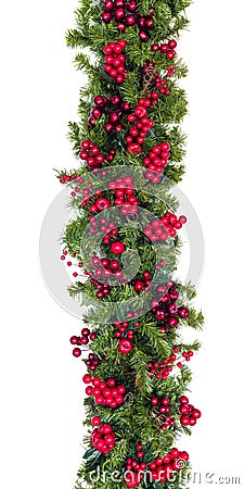 Christmas Garland with Red Berries Vertical Hang Isolated on White Stock Photo