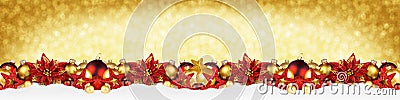 Christmas garland super wide red gold panorama banner Stock Photo