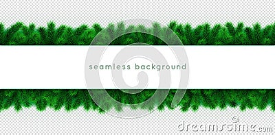 Christmas garland vector isolated. Fir branches and place for text. Seamless xmas border and background for winter Vector Illustration