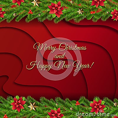 Christmas Garlands Border isolated Red Background Vector Illustration