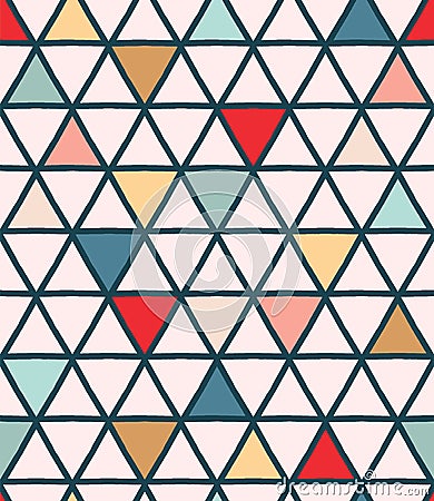 Christmas geometric triangle grid seamless pattern. Hand drawn mid century vector background. Festive xmas scrapbooking Vector Illustration