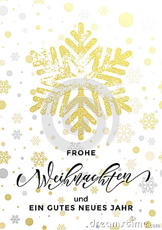 Christmas German Frohe Weihnachten, New Year Neues Jahr greeting golden Vector Illustration