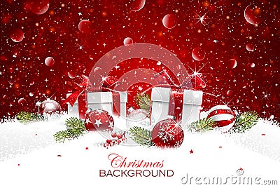 Christmas gift with balls Vector Illustration