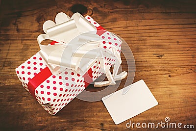 Christmas gift and blank greeting card Stock Photo