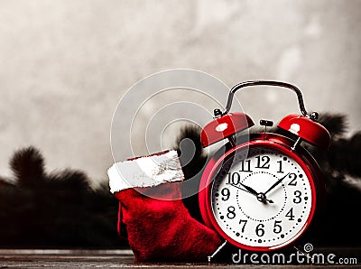 Christmas gift with bowknot and Santa Claus sock Stock Photo