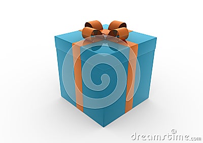 Christmas gift box blue orange isolated Stock Photo