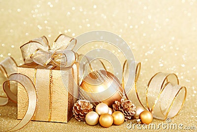 Christmas gift box with christmas ball Stock Photo