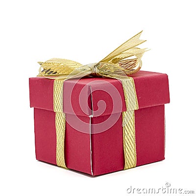 christmas gift box with a gold ribbon bow Stock Photo