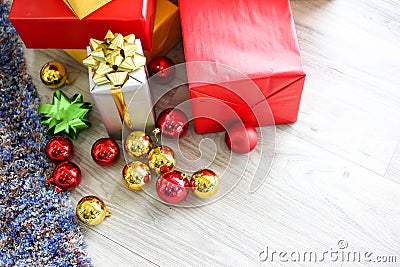 Christmas gift boxes with decorations,Christmastime celebration Stock Photo