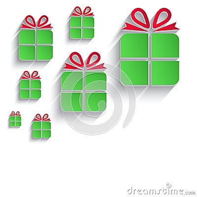 christmas gift green red paper 3D icon Vector Illustration