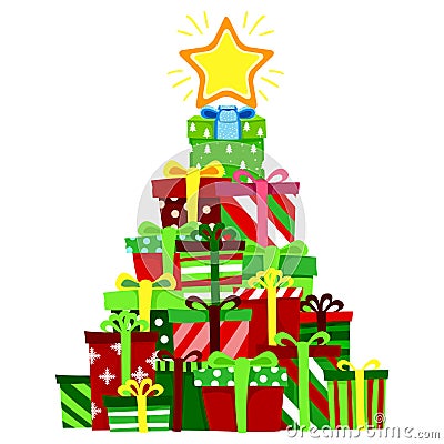 Christmas Gift Stack as Christmas Tree Vector Illustration