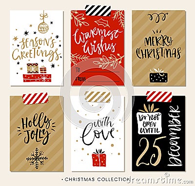 Christmas gift tags and cards with calligraphy. Vector Illustration