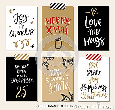 Christmas gift tags and cards with calligraphy. Vector Illustration