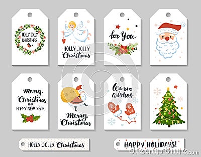 Christmas gift tags with cute elements Vector Illustration