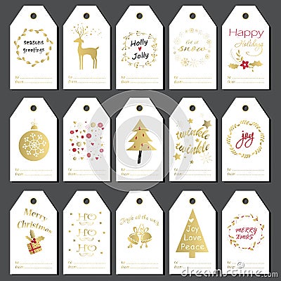 Christmas gift tags set. Vector Illustration
