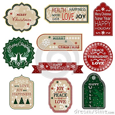 Christmas gift tags, gift tags, tag template, label shapes Vector Illustration