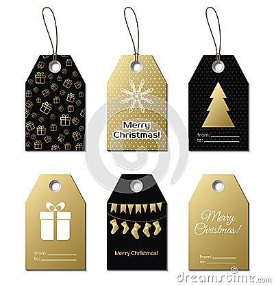 Christmas gift tags. Vector gold labels Vector Illustration