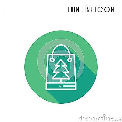 Christmas gift thin line icon. Present shopping, sale. New Year celebration outline decorated pictogram. Xmas winter Vector Illustration