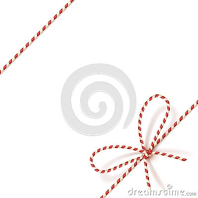 Christmas gift tying: bow-knot of red and white twisted cord. Vector illustration, eps10. Vector Illustration