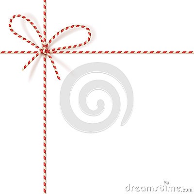Christmas gift tying: bow-knot of red and white twisted cord. Vector illustration, eps10. Vector Illustration