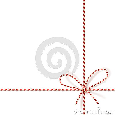 Christmas gift tying: bow-knot of red and white twisted cord. Vector illustration, eps10. Vector Illustration