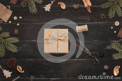 Christmas gift wrapping. Rustic composition Stock Photo