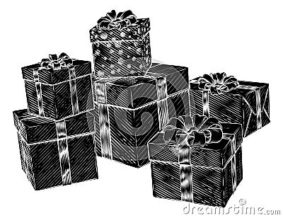 Christmas Gifts Birthday Presents Boxes Pile Stack Vector Illustration