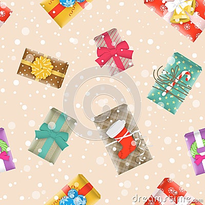 Christmas gifts festive seamless background pattern Vector Illustration