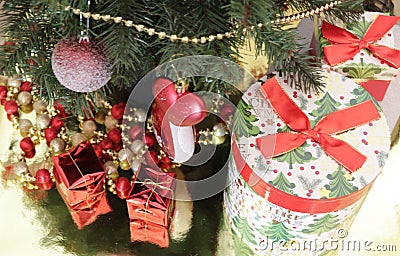 Christmas gifts under tree Stock Photo