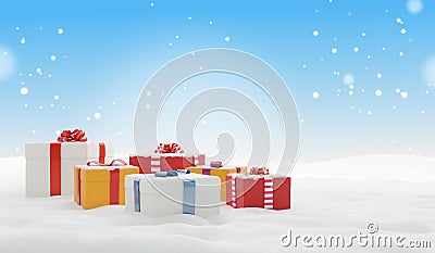 Christmas gifts winter snow background 3d-illustration Cartoon Illustration