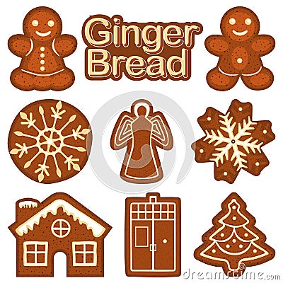 Christmas ginger bread cookie colorful bright set. Vector Illustration