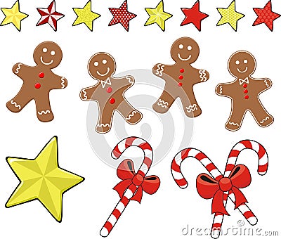 Christmas ginger cookies with candy canes Vector Illustration