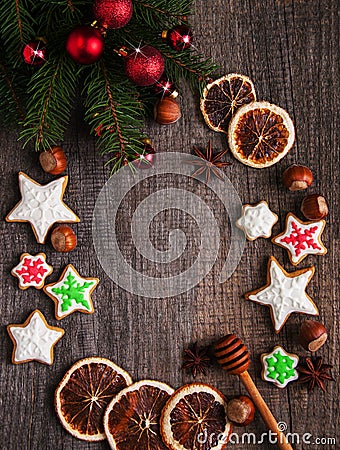 Christmas ginger and honey colorful cookies Stock Photo