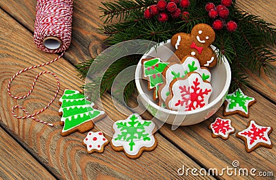 Christmas ginger and honey colorful cookies Stock Photo