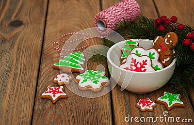 Christmas ginger and honey colorful cookies Stock Photo