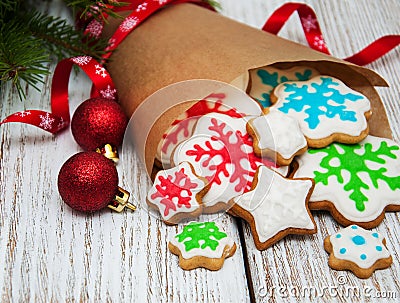 Christmas ginger and honey colorful cookies Stock Photo